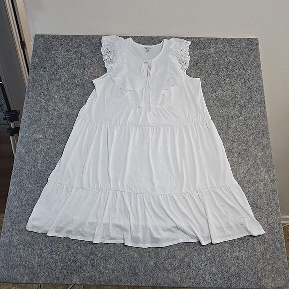 Cato Women's White Sleeveless Dress Plus Size 18 20 Shoulder Eyelet Ruffles NWOT - Picture 5 of 9